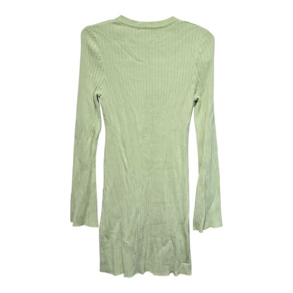 Line & Dot Ribbed Mini Dress Green Long Sleeve Size M Stretch Knit - Picture 2 of 8